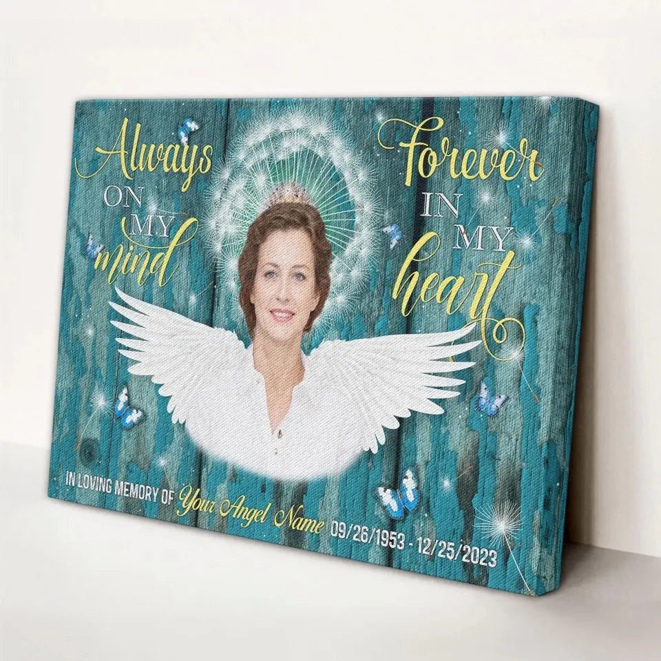 Personalized Canvas Prints, Custom Photo, Remembrance Gifts, Sympathy Gifts, Memorial Gifts For Loss, Always On My Mind Forever In My Heart Canvas