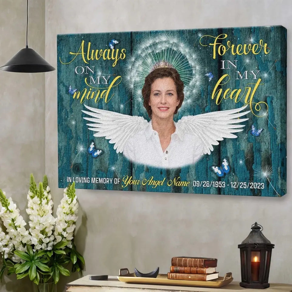 Personalized Canvas Prints, Custom Photo, Remembrance Gifts, Sympathy Gifts, Memorial Gifts For Loss, Always On My Mind Forever In My Heart Canvas