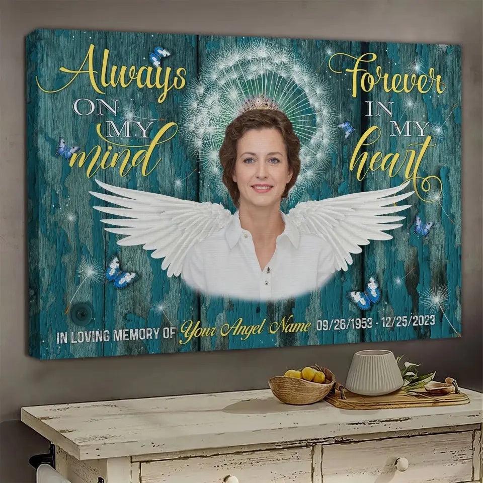 Personalized Canvas Prints, Custom Photo, Remembrance Gifts, Sympathy Gifts, Memorial Gifts For Loss, Always On My Mind Forever In My Heart Canvas