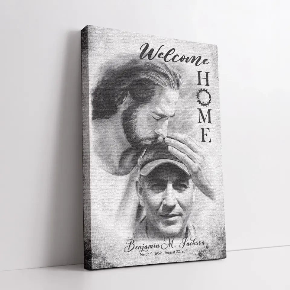 Personalized Canvas Prints, Custom Photo And Name, Memorial Gift, Mom Loss Gift, Dad Loss Gift, Black & White Welcome Home Canvas