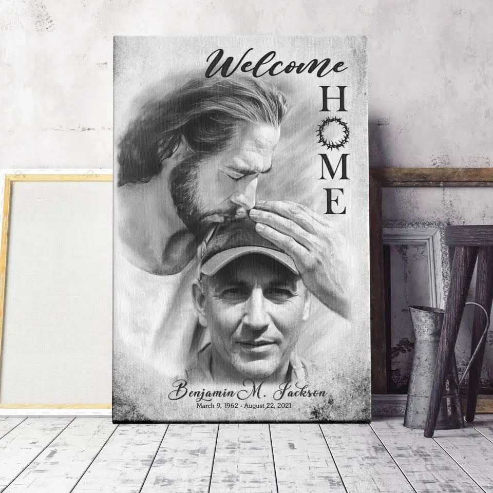 Personalized Canvas Prints, Custom Photo And Name, Memorial Gift, Mom Loss Gift, Dad Loss Gift, Black & White Welcome Home Canvas