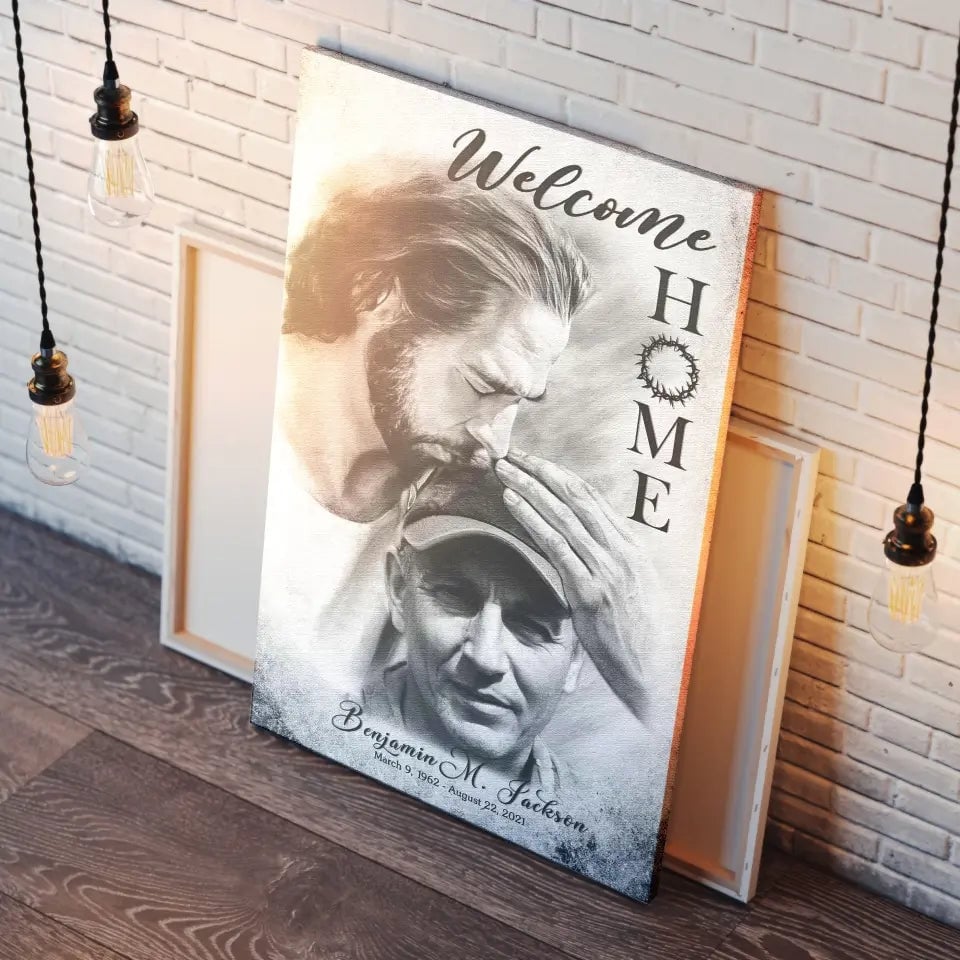 Personalized Canvas Prints, Custom Photo And Name, Memorial Gift, Mom Loss Gift, Dad Loss Gift, Black & White Welcome Home Canvas