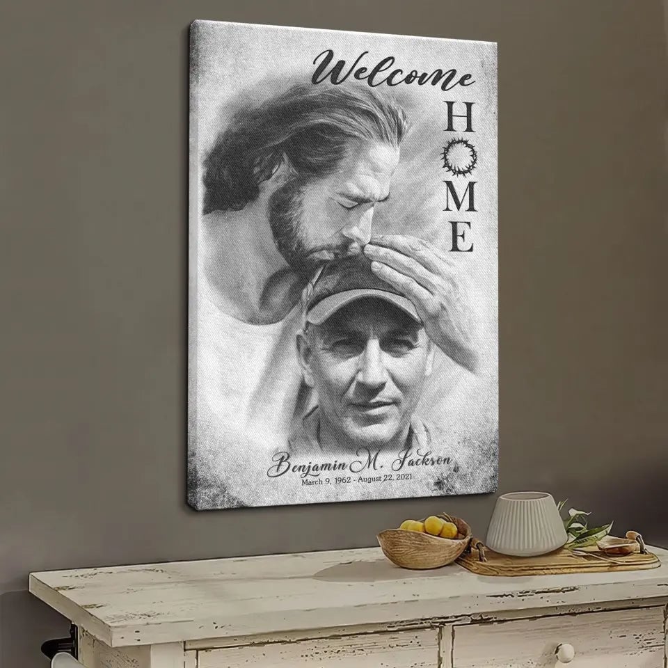 Personalized Canvas Prints, Custom Photo And Name, Memorial Gift, Mom Loss Gift, Dad Loss Gift, Black & White Welcome Home Canvas