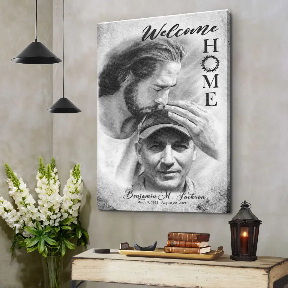 Personalized Canvas Prints, Custom Photo And Name, Memorial Gift, Mom Loss Gift, Dad Loss Gift, Black & White Welcome Home Canvas