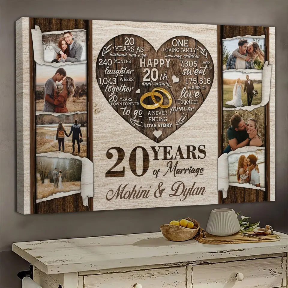 Personalized Canvas Prints, Custom Photo, Gifts For Couples, 20th Anniversary Gifts For Husband and Wife, 20 Years Of Marriage Canvas