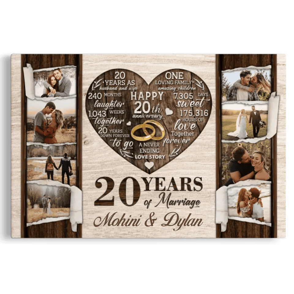Personalized Canvas Prints, Custom Photo, Gifts For Couples, 20th Anniversary Gifts For Husband and Wife, 20 Years Of Marriage Canvas