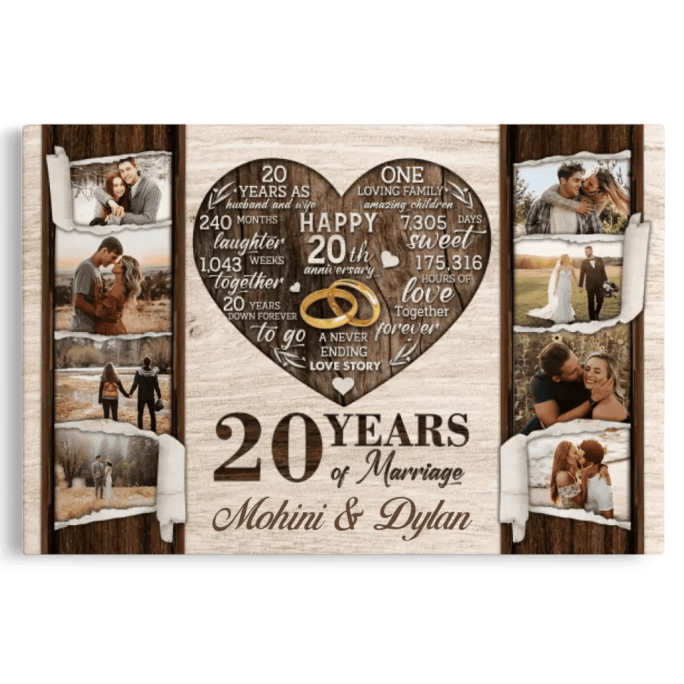 Personalized Canvas Prints, Custom Photo, Gifts For Couples, 20th Anniversary Gifts For Husband and Wife, 20 Years Of Marriage Canvas
