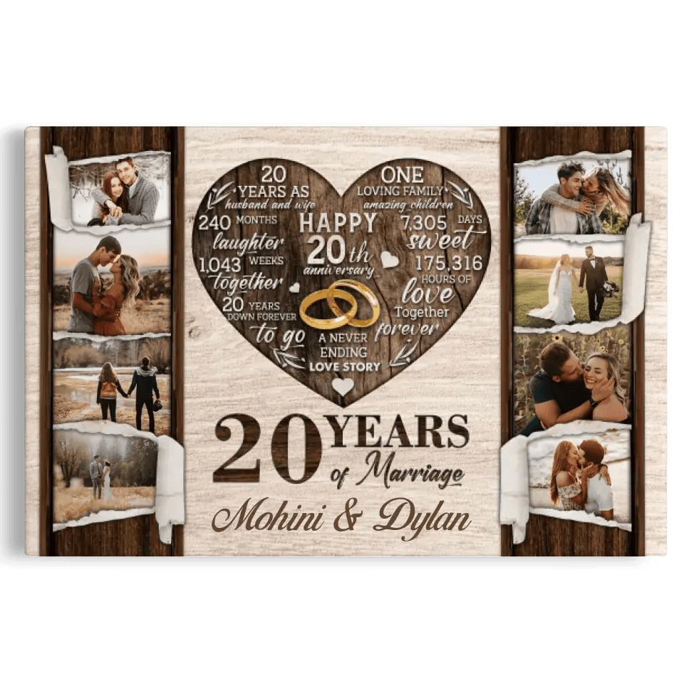 Personalized Canvas Prints, Custom Photo, Gifts For Couples, 20th Anniversary Gifts For Husband and Wife, 20 Years Of Marriage Canvas