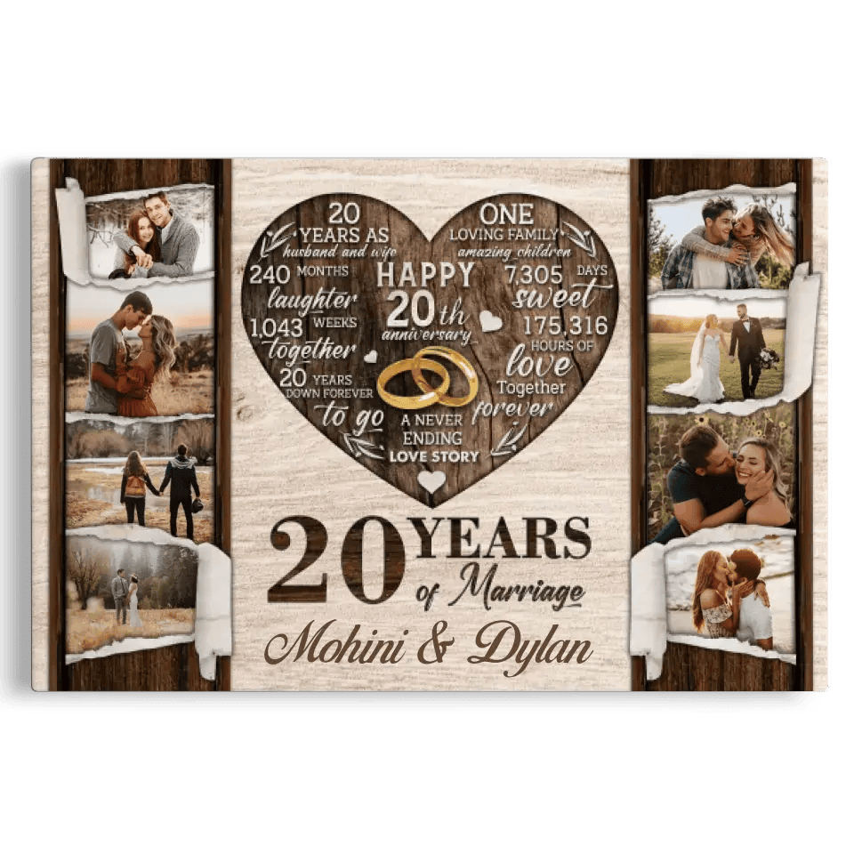 Personalized Canvas Prints, Custom Photo, Gifts For Couples, 20th Anniversary Gifts For Husband and Wife, 20 Years Of Marriage Canvas
