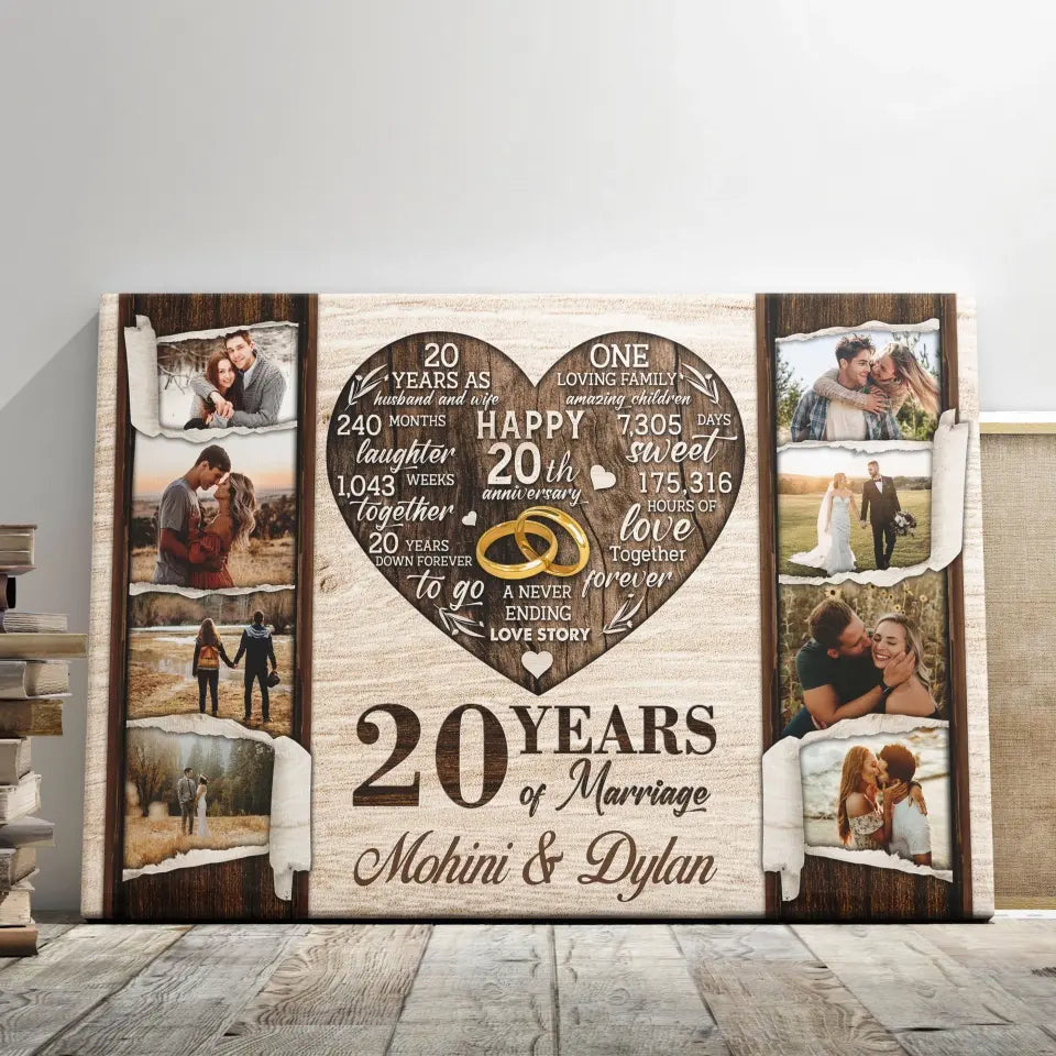 Personalized Canvas Prints, Custom Photo, Gifts For Couples, 20th Anniversary Gifts For Husband and Wife, 20 Years Of Marriage Canvas