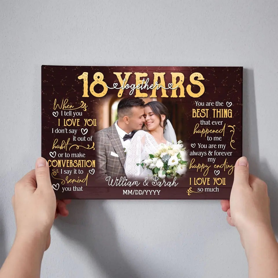 Personalized Photo Canvas Prints, Gifts For Couples, 18th Anniversary Gift For Husband And Wife, 18 Years When I Tell You I Love You Canvas