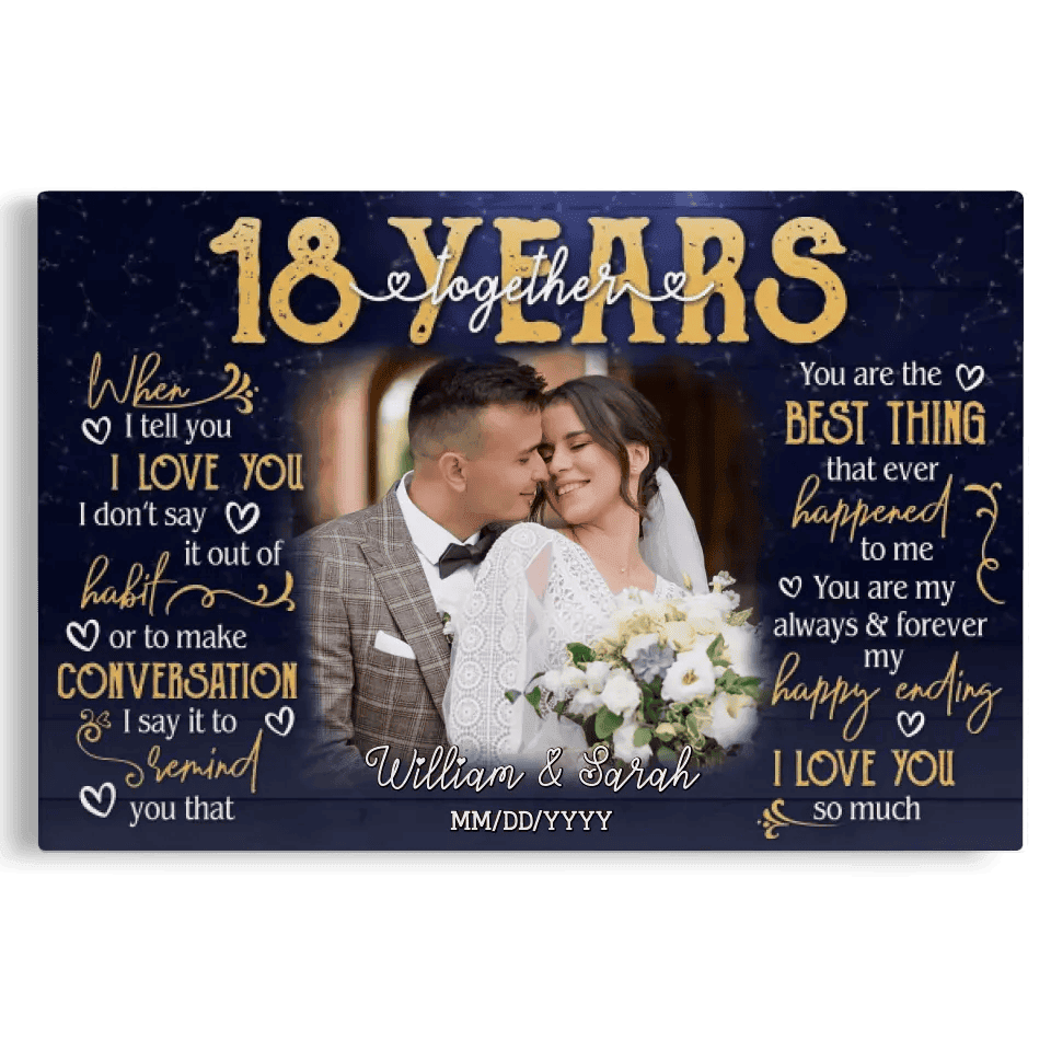 Personalized Photo Canvas Prints, Gifts For Couples, 18th Anniversary Gift For Husband And Wife, 18 Years When I Tell You I Love You Canvas
