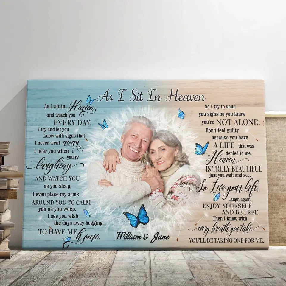 Personalized Canvas Prints Custom Photo, Anniversary Gifts Family Photo, Memorial Photo Gifts, As I Sit In Heaven Canvas