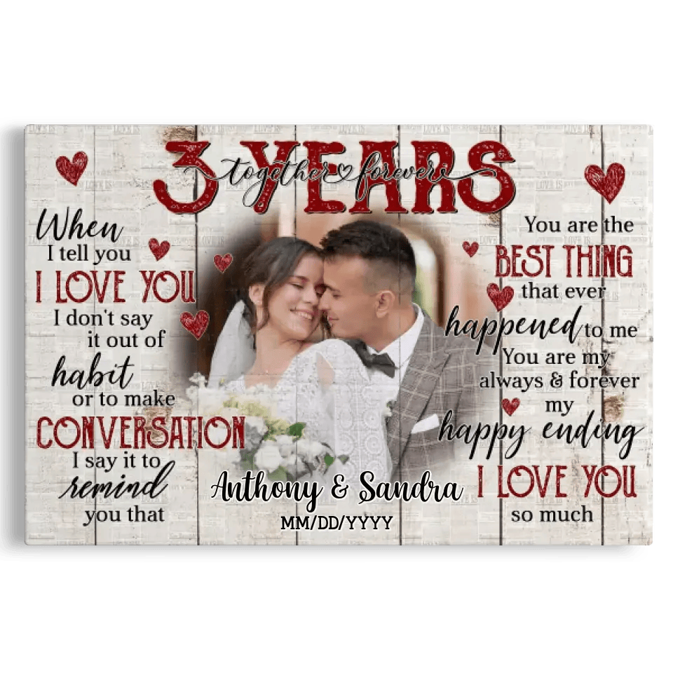 Personalized Photo Canvas Prints, Gifts For Couples, Happy 3rd Anniversary Gift For Husband And Wife, Together And Forever When I Tell You Canvas
