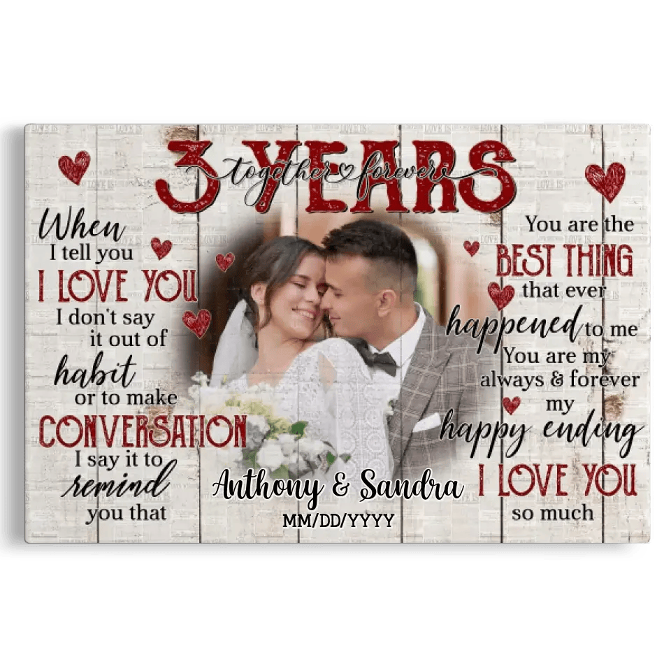 Personalized Photo Canvas Prints, Gifts For Couples, Happy 3rd Anniversary Gift For Husband And Wife, Together And Forever When I Tell You Canvas