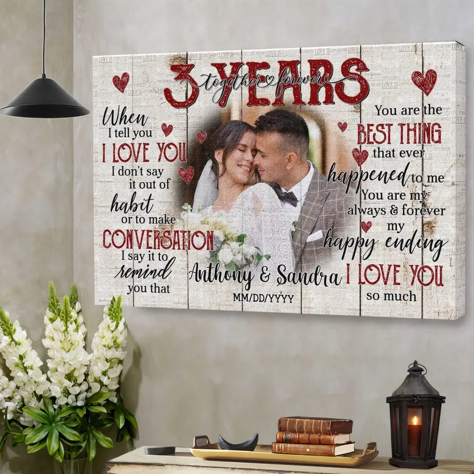 Personalized Photo Canvas Prints, Gifts For Couples, Happy 3rd Anniversary Gift For Husband And Wife, Together And Forever When I Tell You Canvas