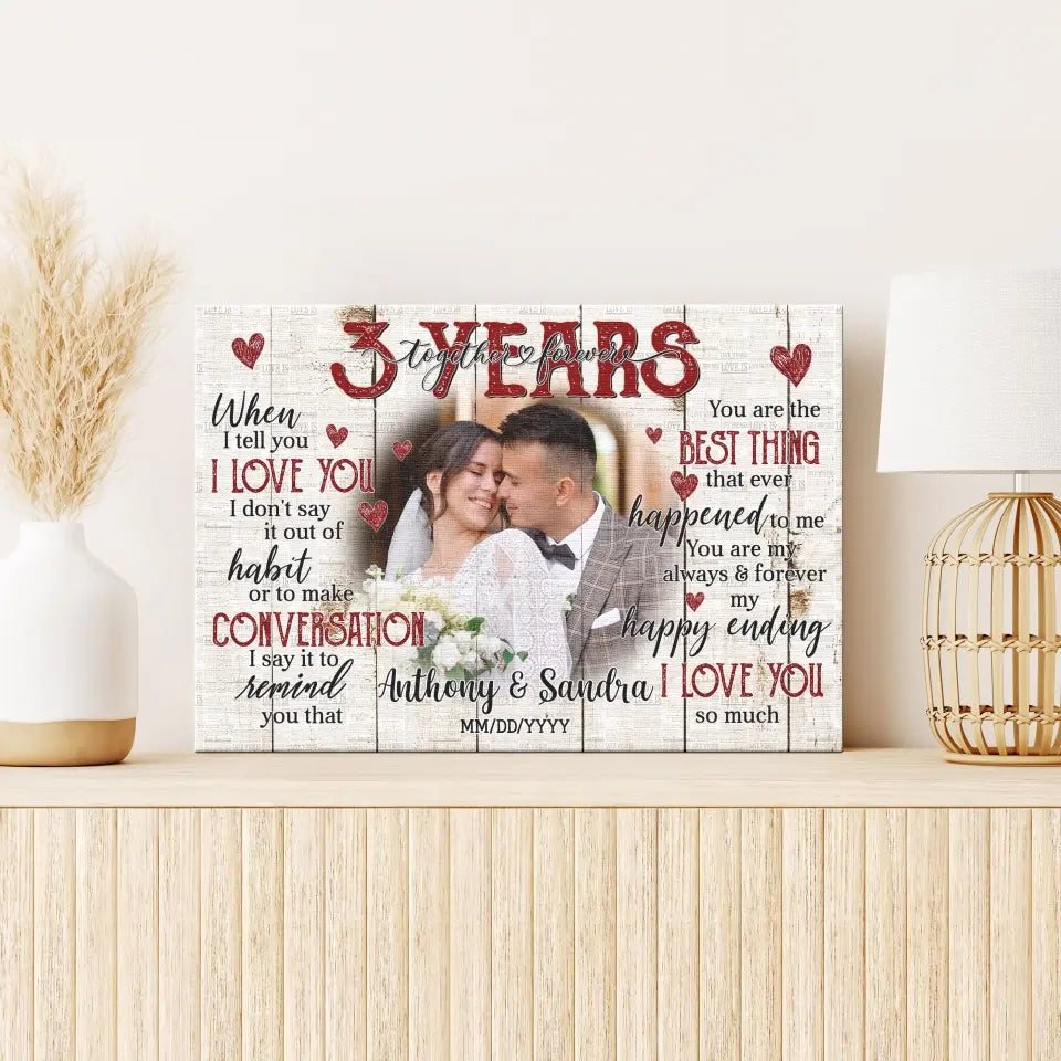 Personalized Photo Canvas Prints, Gifts For Couples, Happy 3rd Anniversary Gift For Husband And Wife, Together And Forever When I Tell You Canvas