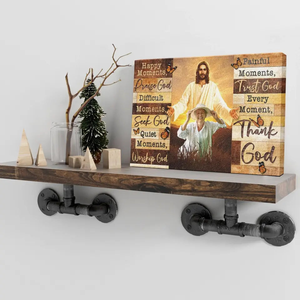 Personalized Canvas Prints, Custom Photo And Name, Family Gifts, Memorial Gift, God Bless, Happy Moments Praise God Canvas