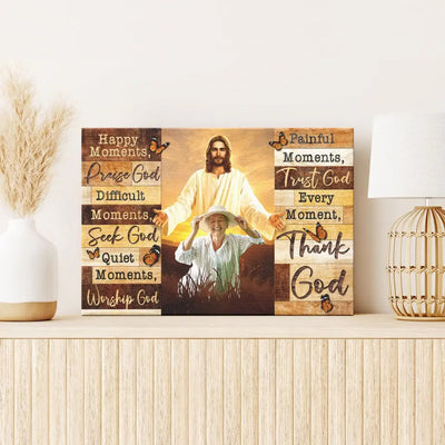 Personalized Canvas Prints, Custom Photo And Name, Family Gifts, Memorial Gift, God Bless, Happy Moments Praise God Canvas