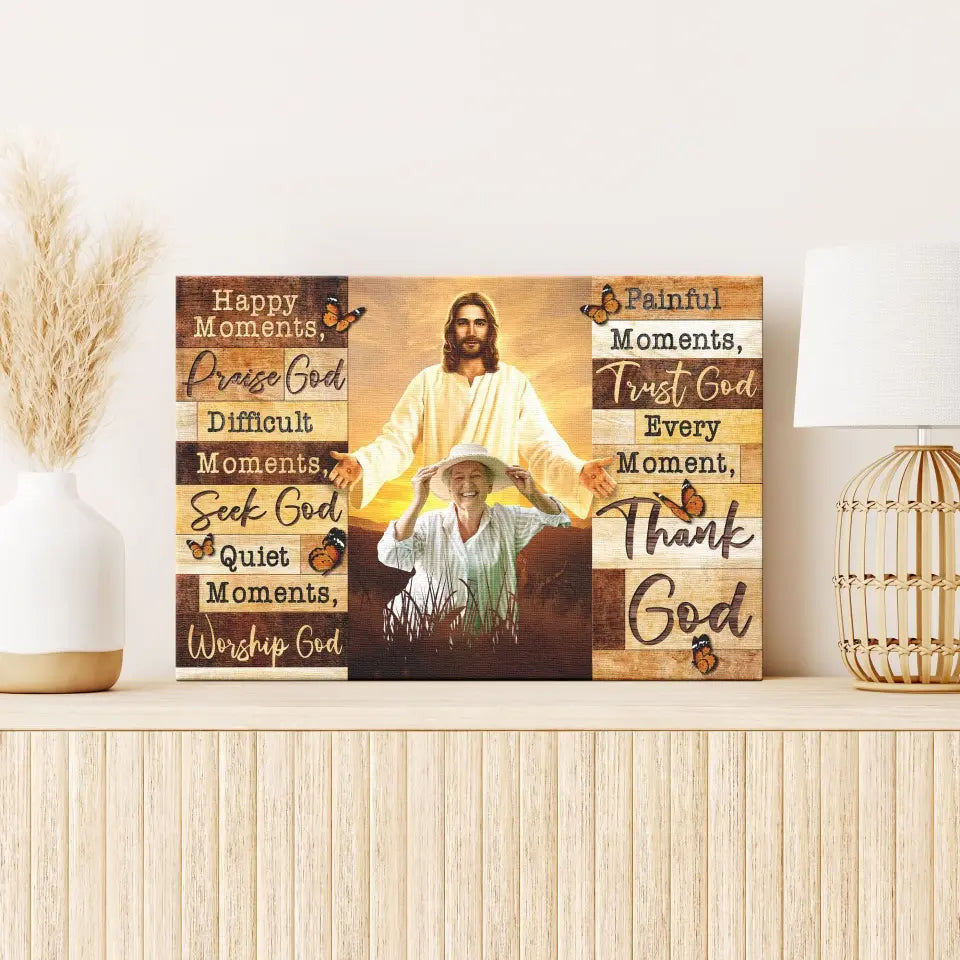 Personalized Canvas Prints, Custom Photo And Name, Family Gifts, Memorial Gift, God Bless, Happy Moments Praise God Canvas