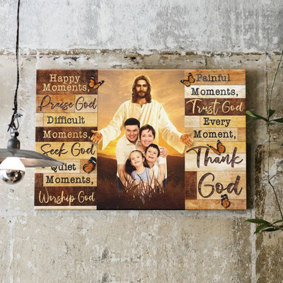 Personalized Canvas Prints, Custom Photo And Name, Family Gifts, Memorial Gift, God Bless, Happy Moments Praise God Canvas
