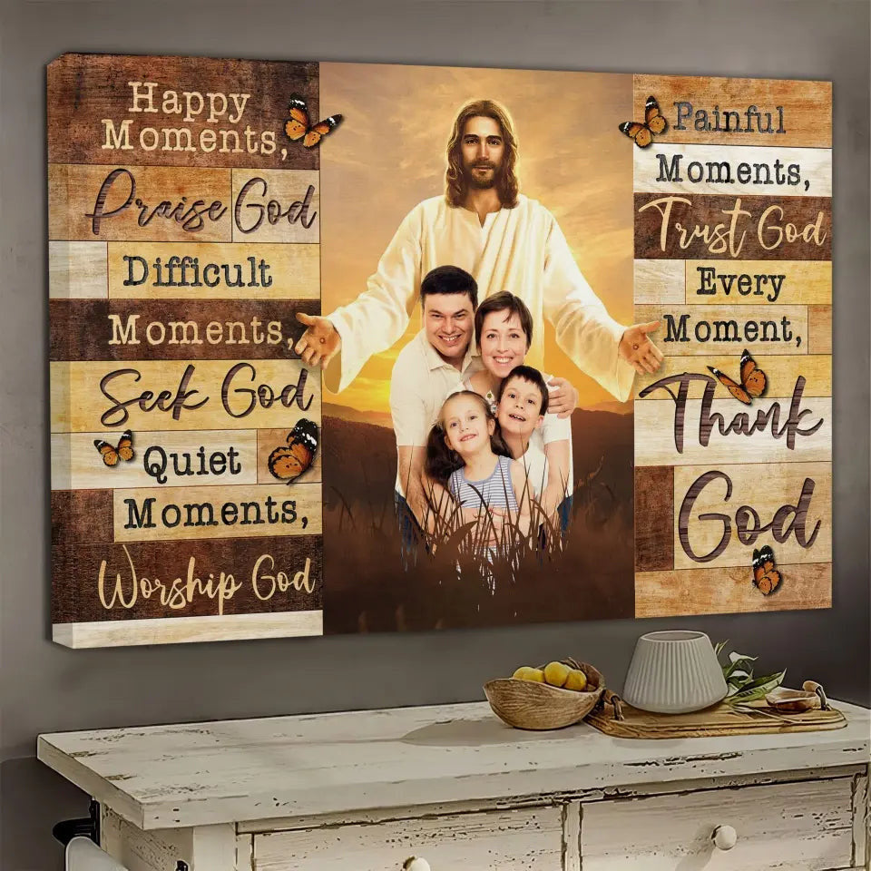 Personalized Canvas Prints, Custom Photo And Name, Family Gifts, Memorial Gift, God Bless, Happy Moments Praise God Canvas