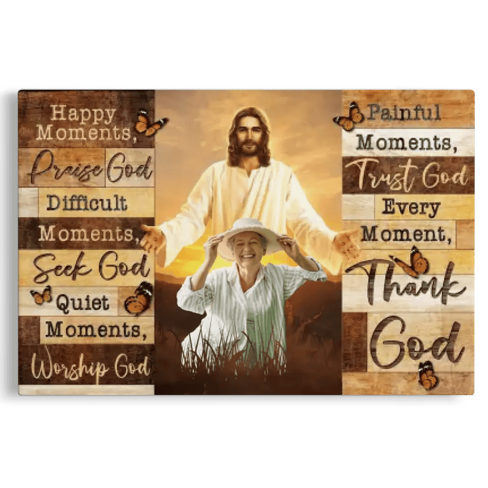 Personalized Canvas Prints, Custom Photo And Name, Family Gifts, Memorial Gift, God Bless, Happy Moments Praise God Canvas