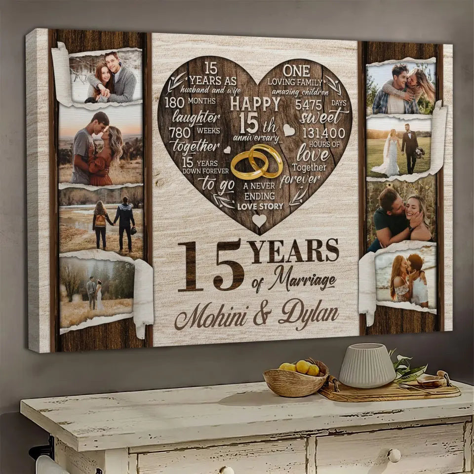 Personalized Canvas Prints, Custom Photo, Gifts For Couples, 15th Anniversary Gifts For Husband and Wife, 15 Years Of Marriage Canvas