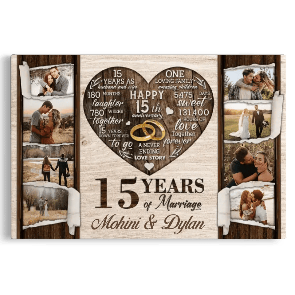 Personalized Canvas Prints, Custom Photo, Gifts For Couples, 15th Anniversary Gifts For Husband and Wife, 15 Years Of Marriage Canvas