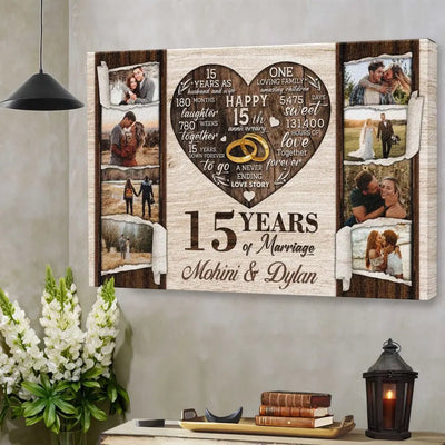 Personalized Canvas Prints, Custom Photo, Gifts For Couples, 15th Anniversary Gifts For Husband and Wife, 15 Years Of Marriage Canvas