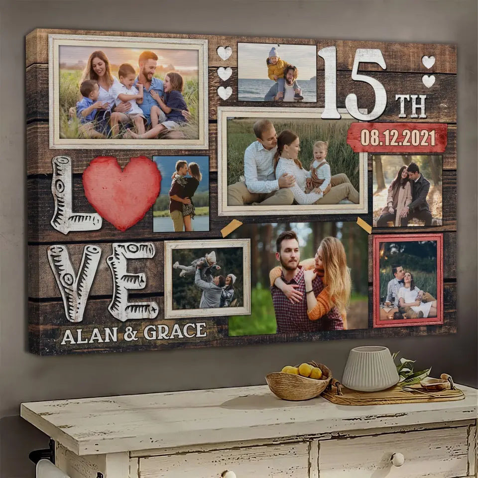 Personalized Canvas Prints, Custom Photo, Gifts For Couples, 15th Anniversary Gifts For Husband And Wife, Love 15th Anniversary Canvas