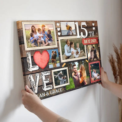 Personalized Canvas Prints, Custom Photo, Gifts For Couples, 15th Anniversary Gifts For Husband And Wife, Love 15th Anniversary Canvas