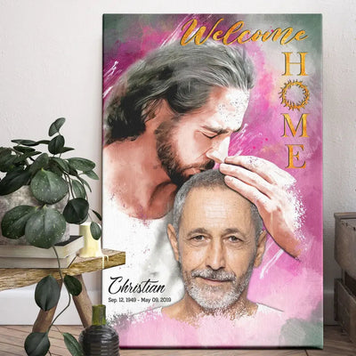 Personalized Canvas Prints, Custom Photo, Sympathy Gifts, Memorial Gift, Safe In The Arms Of Jesus, Welcome Home Watercolor Style Canvas