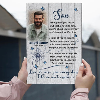 Personalized Canvas Prints, Upload Photo And Name, Memorial Gifts For Loss Of Son, Memorial Gift, Love And Miss You Every Day Canvas