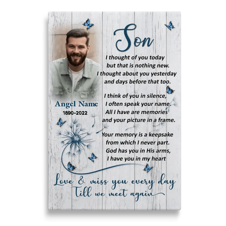 Personalized Canvas Prints, Upload Photo And Name, Memorial Gifts For Loss Of Son, Memorial Gift, Love And Miss You Every Day Canvas