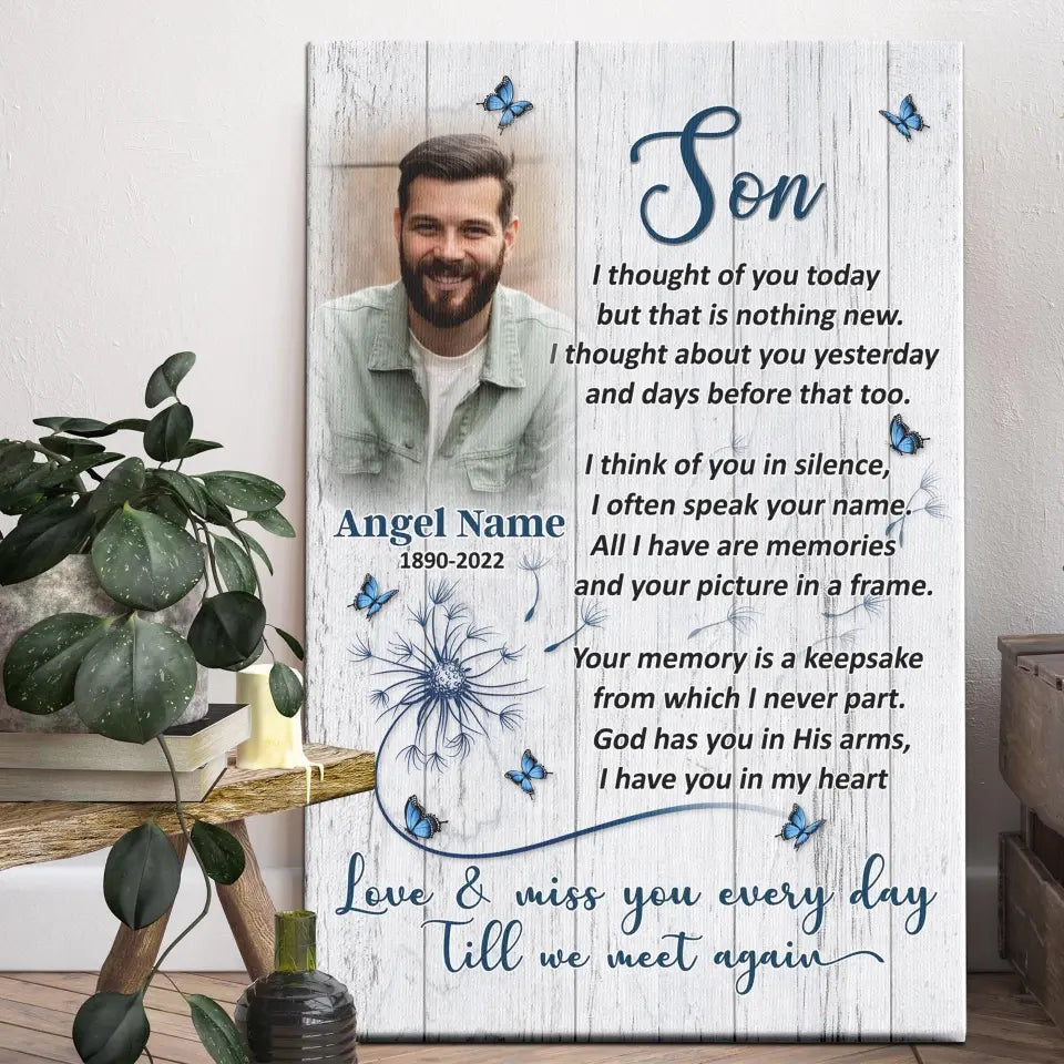 Personalized Canvas Prints, Upload Photo And Name, Memorial Gifts For Loss Of Son, Memorial Gift, Love And Miss You Every Day Canvas