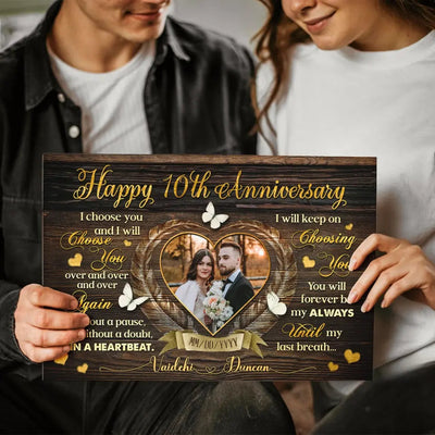 Personalized Canvas Prints, Custom Photo, Gifts For Couples, Happy 10th Anniversary Gift For Husband And Wife, I Choose You Canvas
