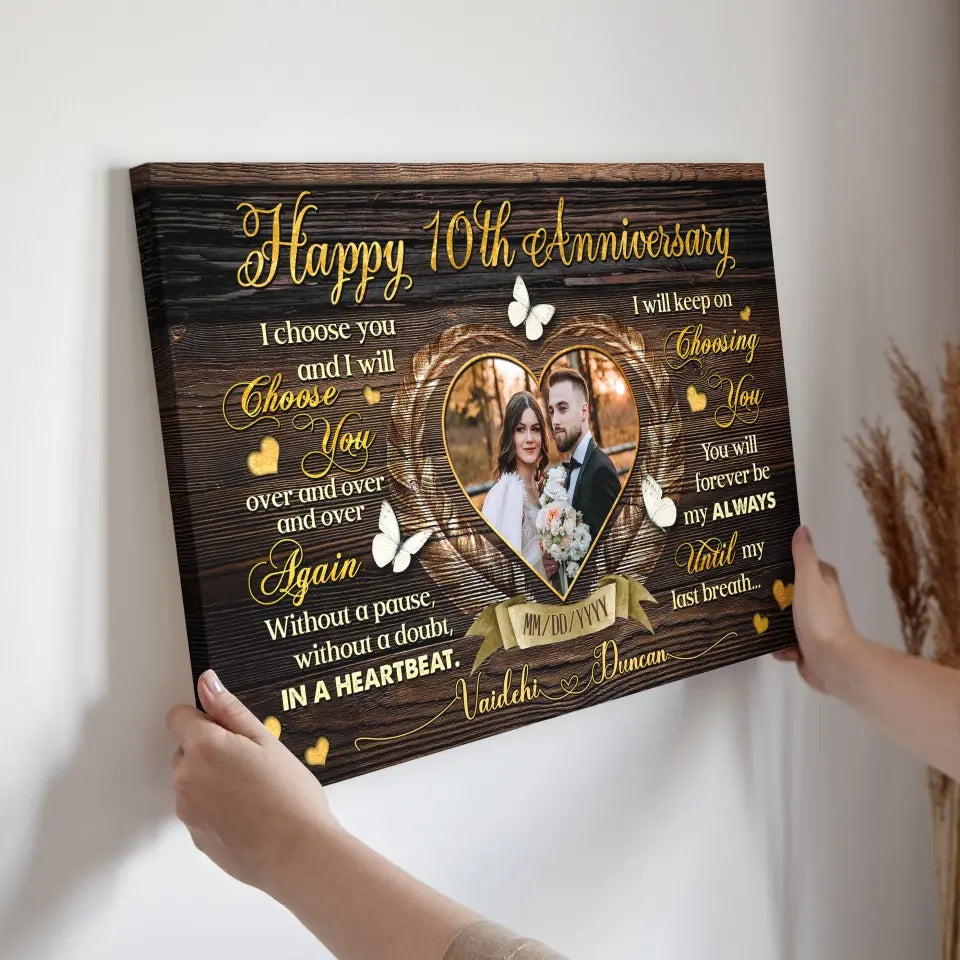 Personalized Canvas Prints, Custom Photo, Gifts For Couples, Happy 10th Anniversary Gift For Husband And Wife, I Choose You Canvas