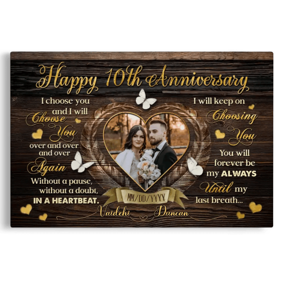 Personalized Canvas Prints, Custom Photo, Gifts For Couples, Happy 10th Anniversary Gift For Husband And Wife, I Choose You Canvas