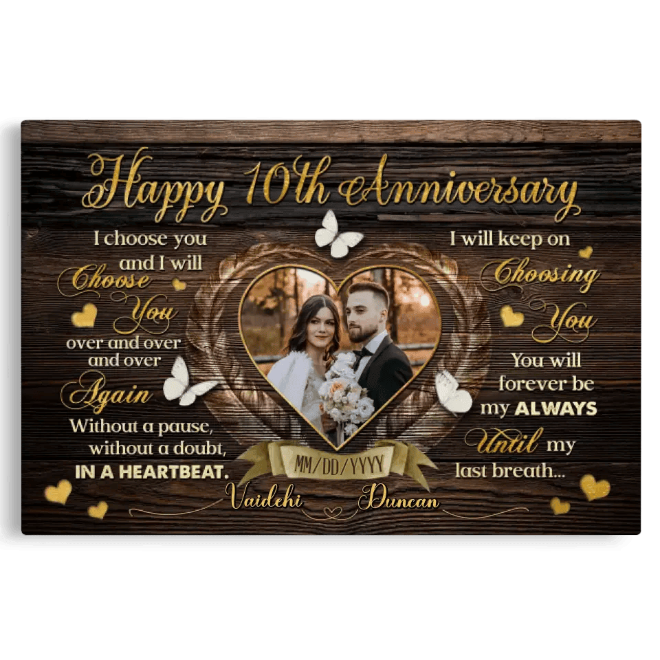 Personalized Canvas Prints, Custom Photo, Gifts For Couples, Happy 10th Anniversary Gift For Husband And Wife, I Choose You Canvas