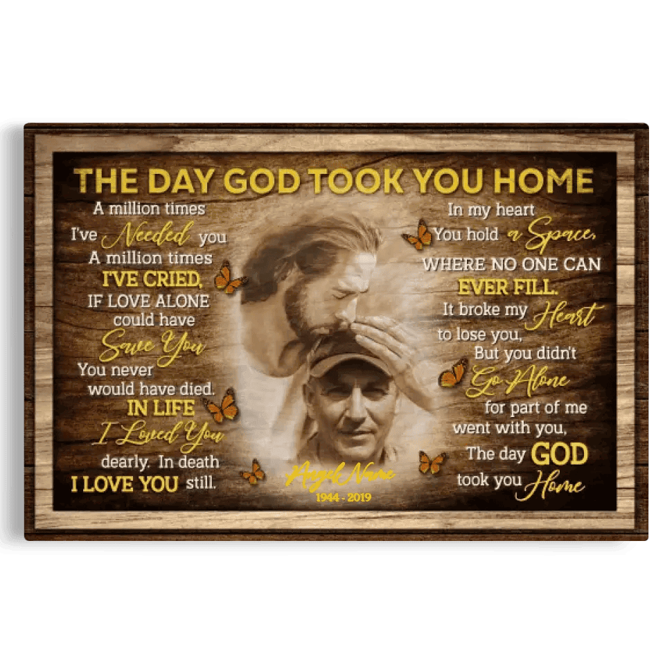 Personalized Canvas Prints, Custom Photo, Sympathy Gifts, Memorial Gift, Safe In The Arms Of Jesus, The Day God Took You Home Canvas