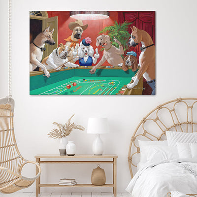 Dogs Playing Pool Billiard Canvas Wall Art