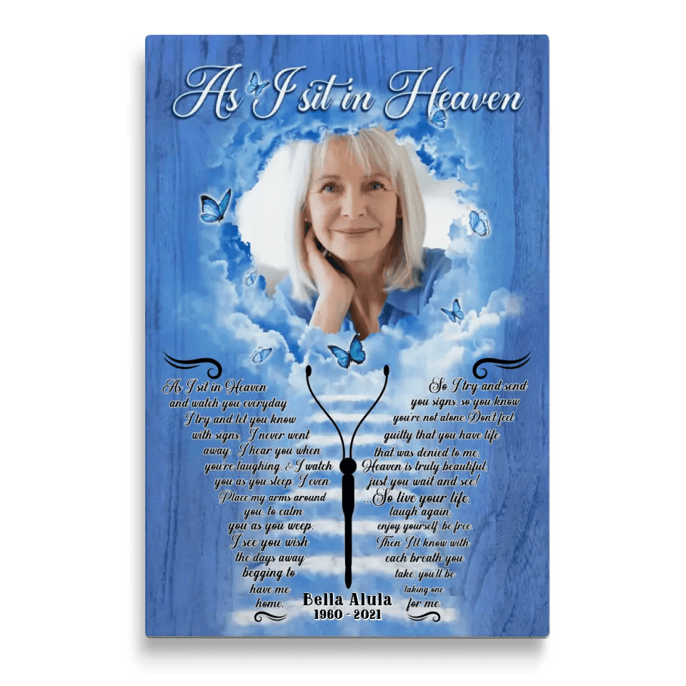 Personalized Canvas Prints, Custom Photo, Sympathy Gifts, Loss Of Mother, Memorial Gifts, As I Sit In Heaven Canvas