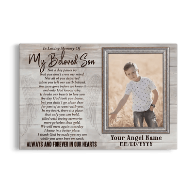 Personalized Memorial Son Canvas, Custom Photo Gift For Son Loss, In Loving Memory Of Son Gift Canvas