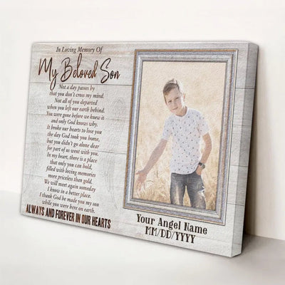 Personalized Memorial Son Canvas, Custom Photo Gift For Son Loss, In Loving Memory Of Son Gift Canvas