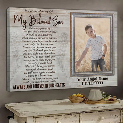 Personalized Memorial Son Canvas, Custom Photo Gift For Son Loss, In Loving Memory Of Son Gift Canvas