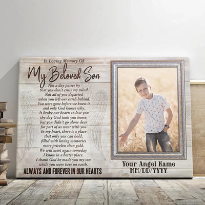 Personalized Memorial Son Canvas, Custom Photo Gift For Son Loss, In Loving Memory Of Son Gift Canvas