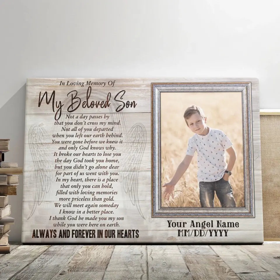 Personalized Memorial Son Canvas, Custom Photo Gift For Son Loss, In Loving Memory Of Son Gift Canvas