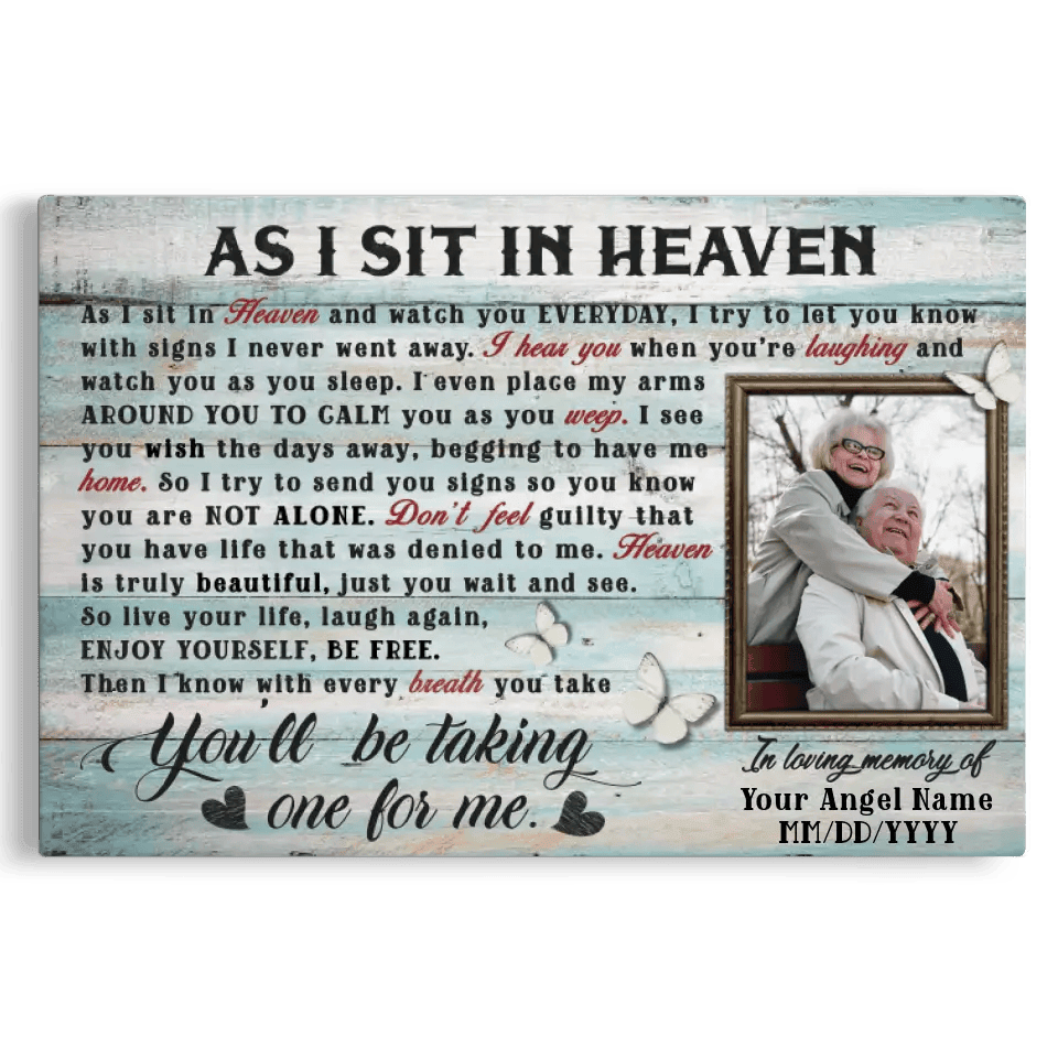 Personalized Canvas Prints Custom Photo, Sympathy Gifts, Memorial Gifts, Remembrance Gifts, Bereavement Gifts, As I Sit In Heaven Canvas
