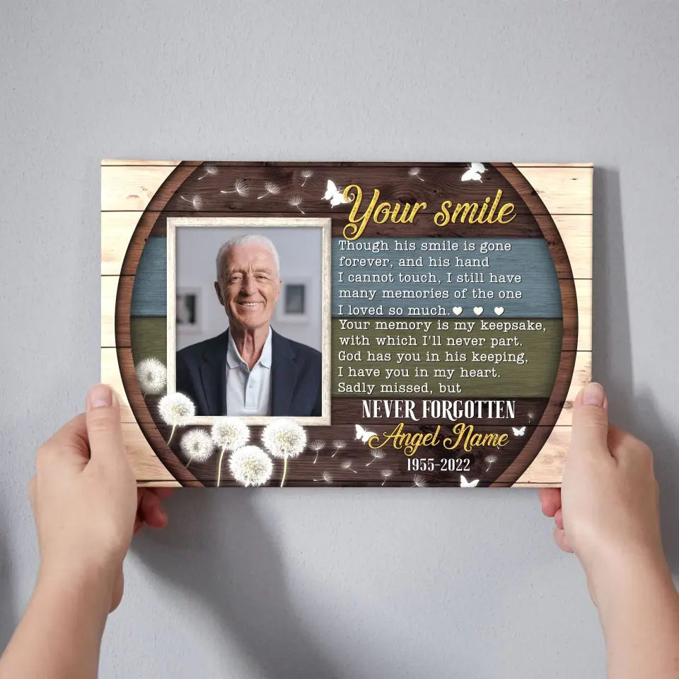 Personalized Canvas Prints, Custom Photo, Memorial Gifts, Sympathy Gifts, Remembrance Gifts, Bereavement Tribute Gifts, His Smile Canvas